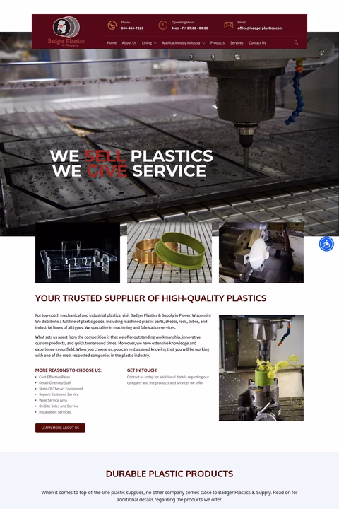 Badger Plastics Supply Homepage 1440px