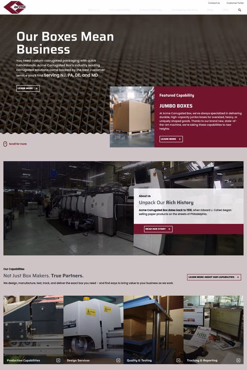 Acme-Corrugated-Box Homepage 1440px