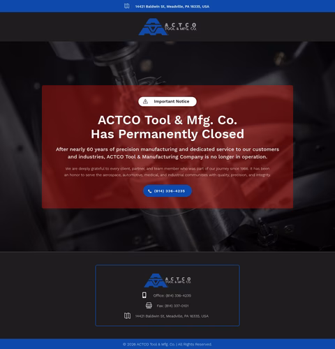 Actco-Tool-Manufacturing-Company Homepage 1440px