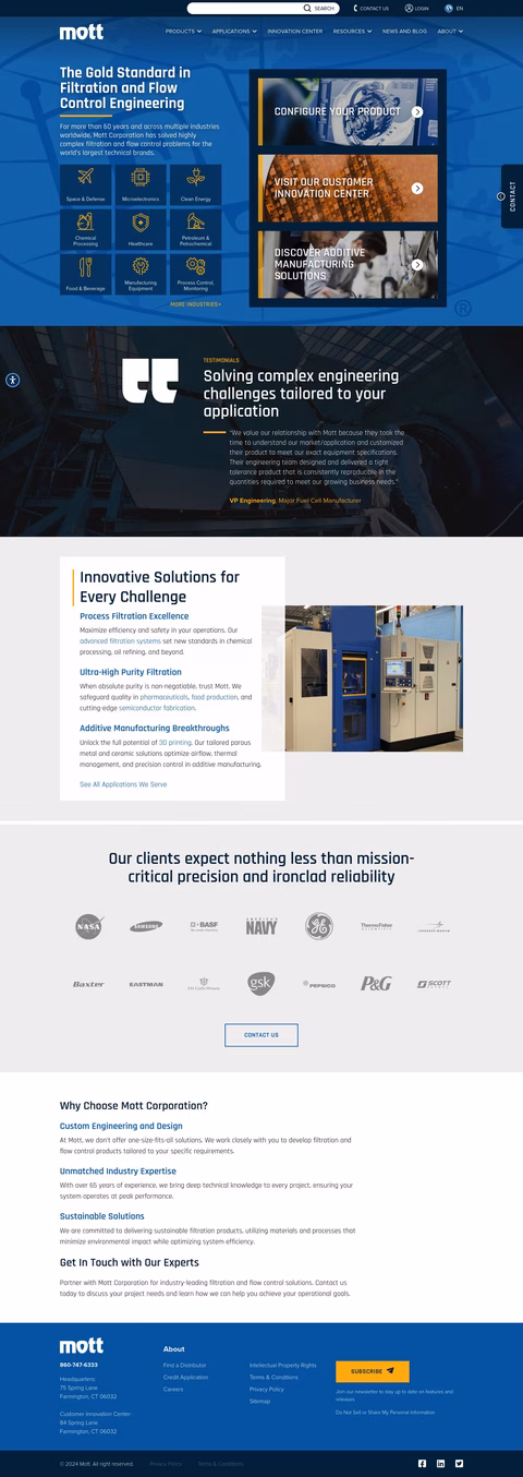 Mott Corporation Homepage 1440px