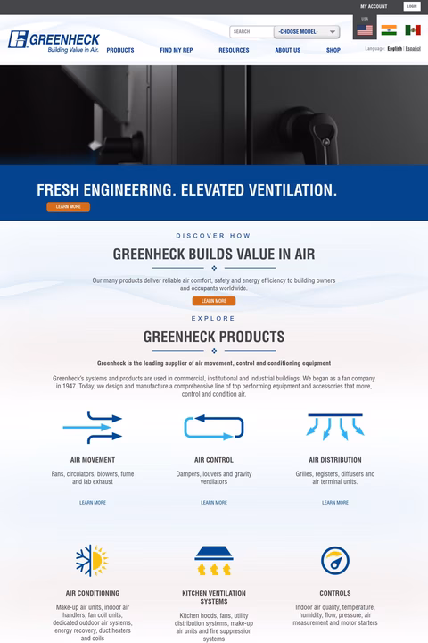 Greenheck Fan Corporation Homepage 1440px