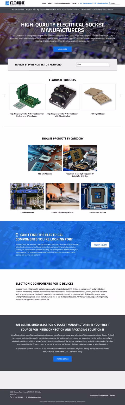 Aries-Electronics Homepage 1440px
