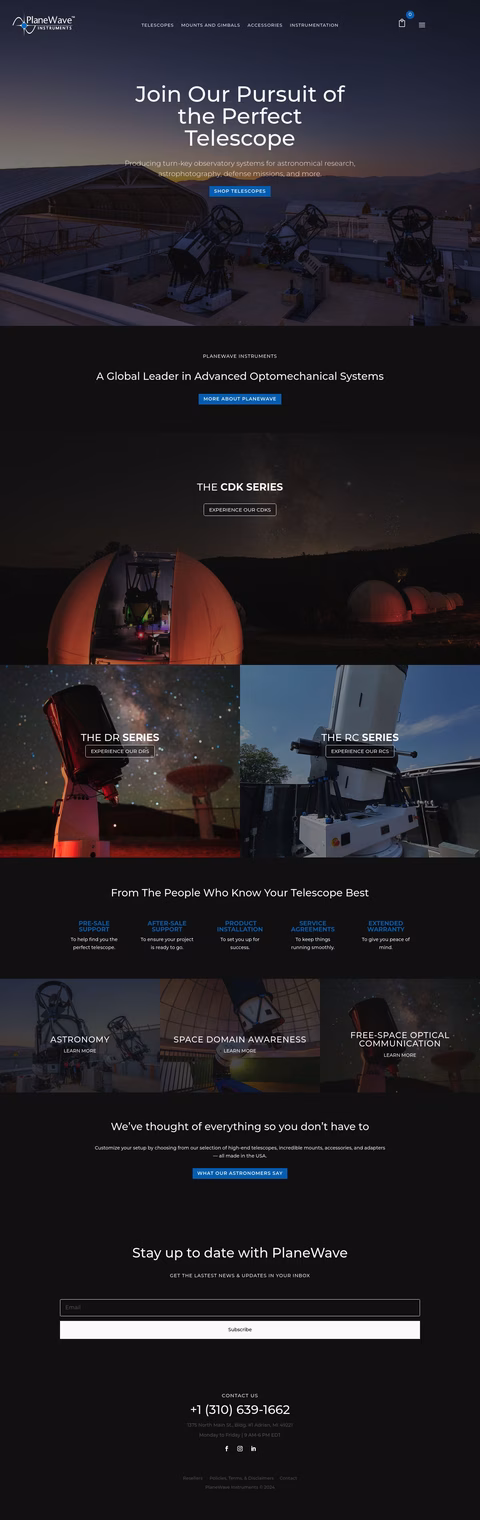 Planewave Instruments Homepage 1440px