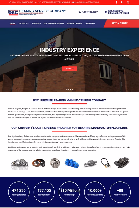 Bearing-Service-Company Homepage 1440px
