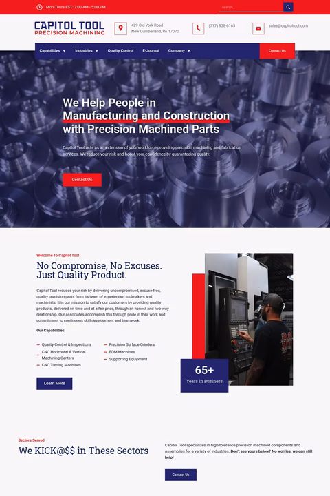 Capitol-Tool-Precision-Manufacturing Homepage 1440px