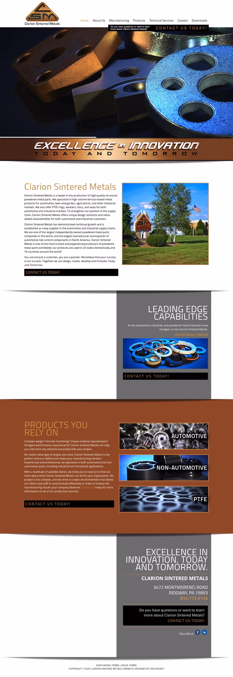 Clarion-Sintered-Metals Homepage 1440px