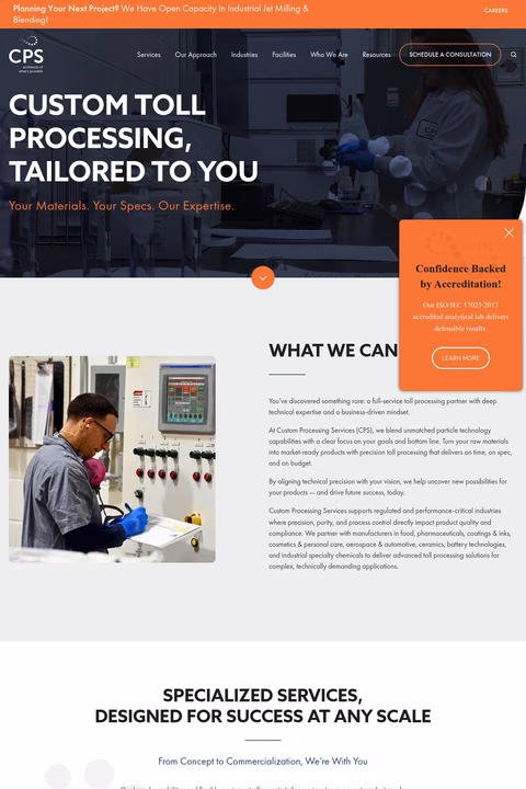 Custom-Processing-Services Homepage 1440px