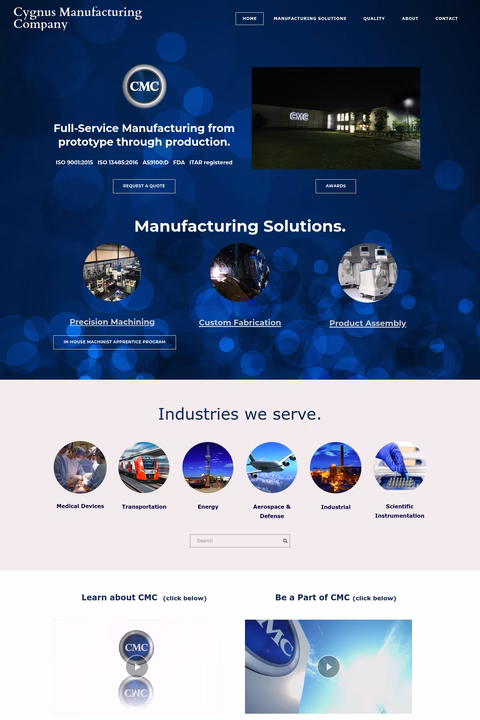 Cygnus-Manufacturing-Company Homepage 1440px