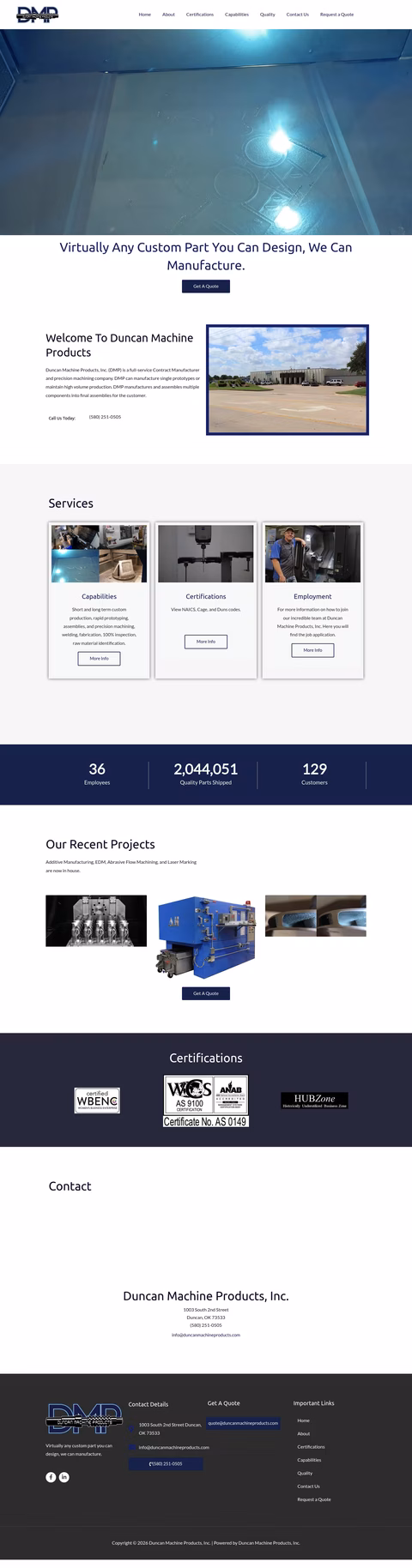 Duncan-Machine-Products Homepage 1440px