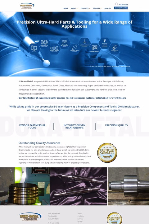 Dura-Metal Homepage 1440px