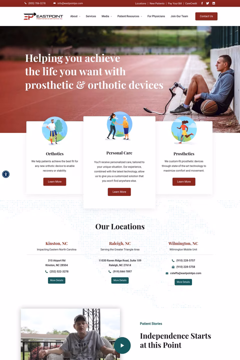 Eastpoint-Prosthetics-Orthotics Homepage 1440px