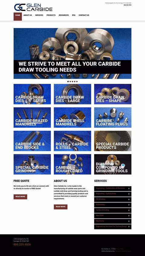 Glen-Carbide Homepage 1440px