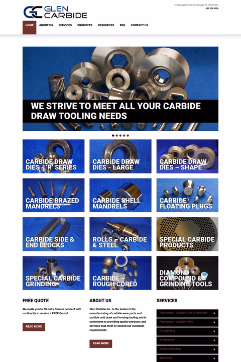 Glen-Carbide Homepage 1440px