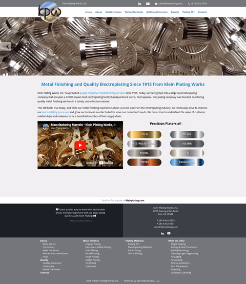 Klein-Plating-Works Homepage 1440px