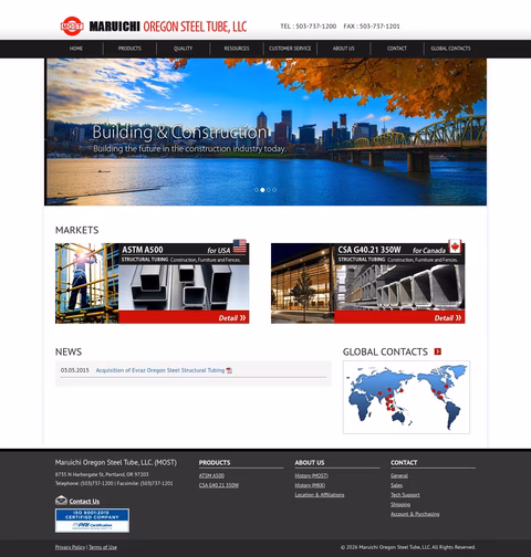 Maruichi-Oregon-Steel-Tube Homepage 1440px