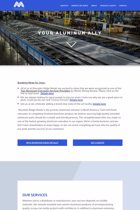 Mountain-Ridge-Metals Homepage 1440px