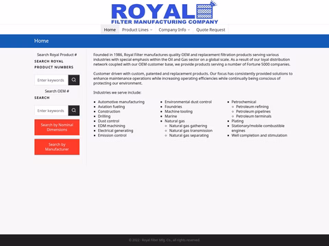 Royal-Filter-Manufacturing Homepage 1440px