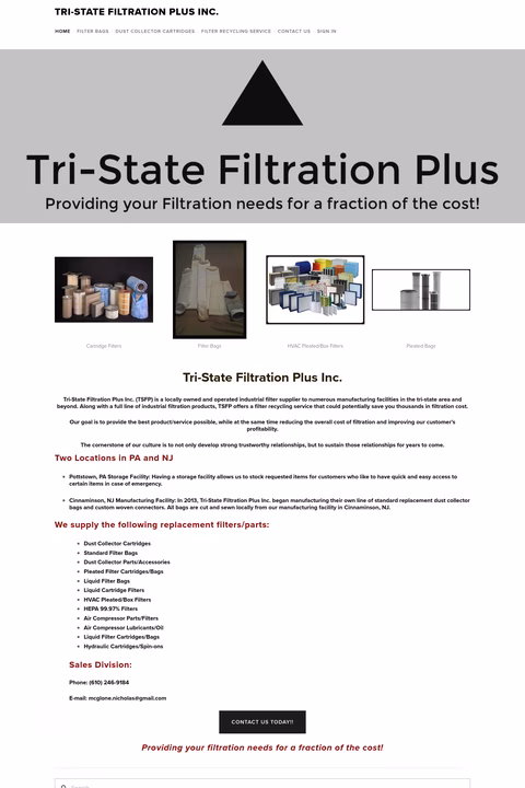 Tri-State-Filtration-Plus Homepage 1440px