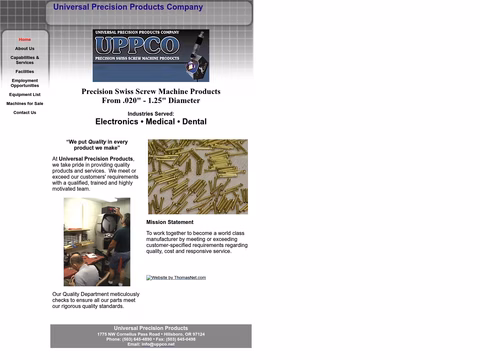 Universal-Precision-Products Homepage 1440px