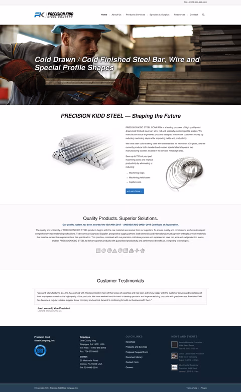 Precision-Kidd-Steel Homepage 1440px