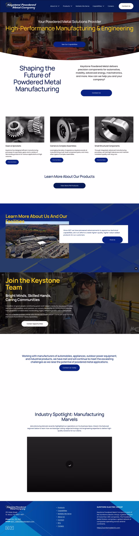 Keystone-Powdered-Metal-Company Homepage 1440px