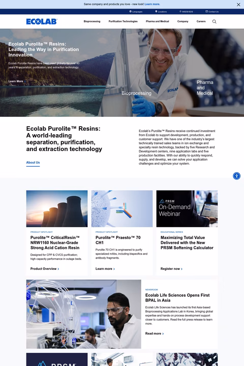 Ecolab-Purolite Homepage 1440px