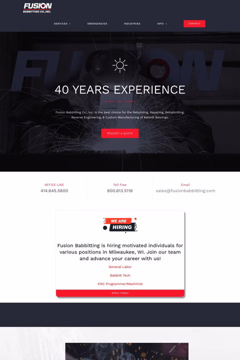Fusion Babbitting Company Inc Homepage 1440px