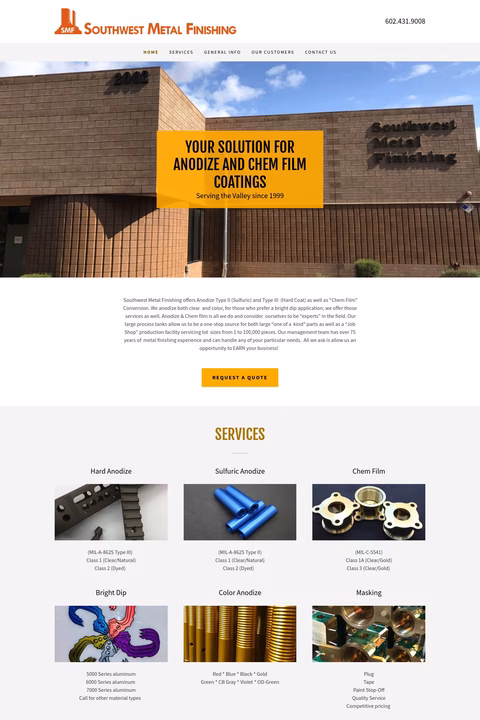 Southwest Metal Finishing Homepage 1440px