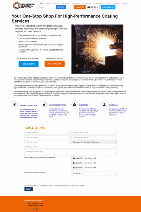 Industrial-Plating-Company Homepage 1440px