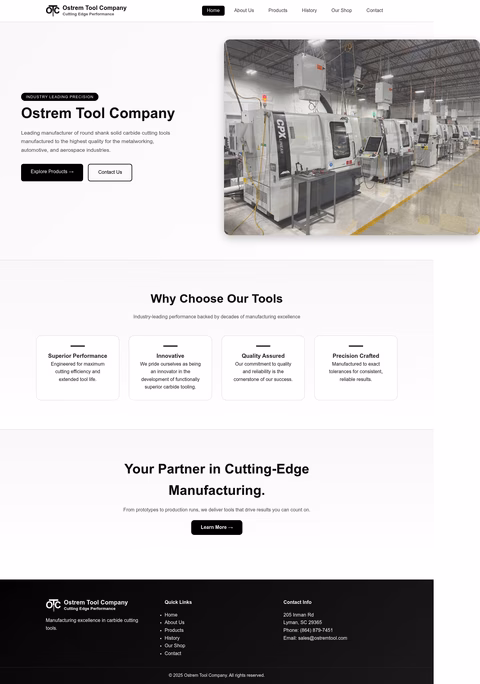 Ostrem-Tool-Company Homepage 1440px