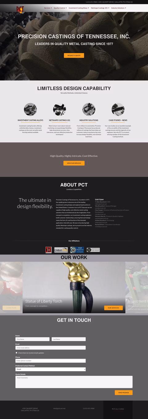 Precision-Castings-Of-Tennessee Homepage 1440px