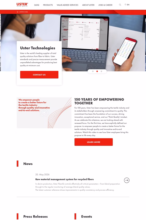 Uster-Technologies Homepage 1440px