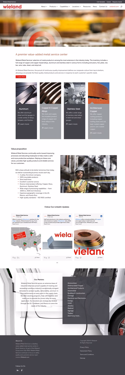 Wieland-Metal-Services Homepage 1440px