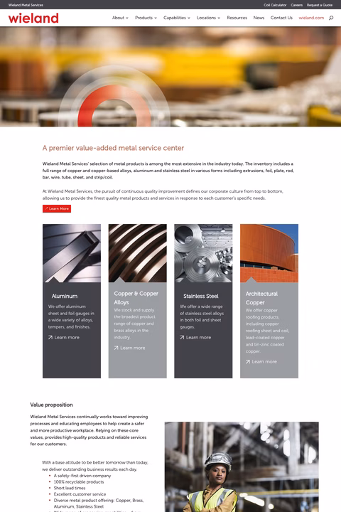 Wieland-Metal-Services Homepage 1440px
