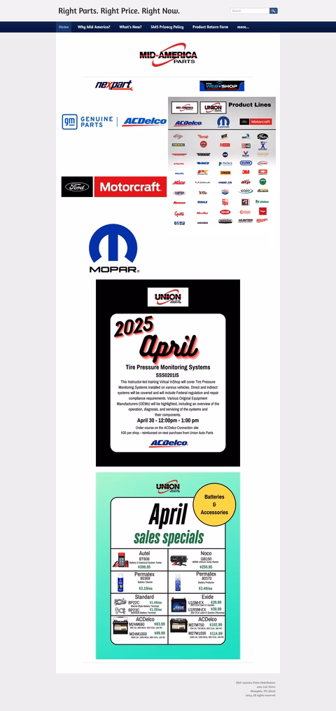 Mid-America-Parts-Distributors Homepage 1440px