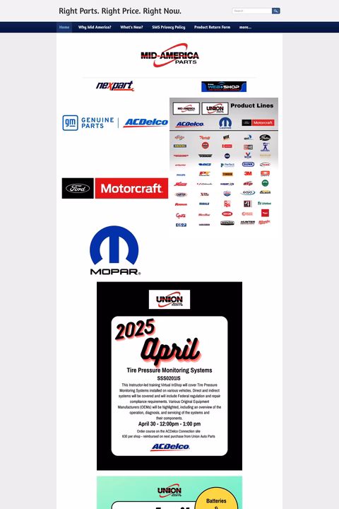 Mid-America-Parts-Distributors Homepage 1440px