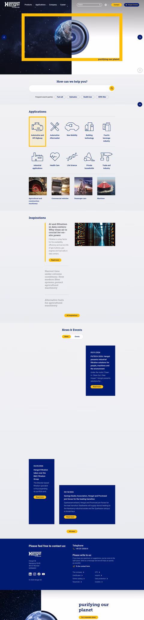 Hengst-Filtration Homepage 1440px
