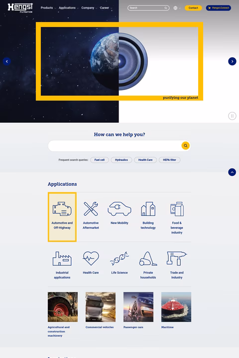 Hengst-Filtration Homepage 1440px
