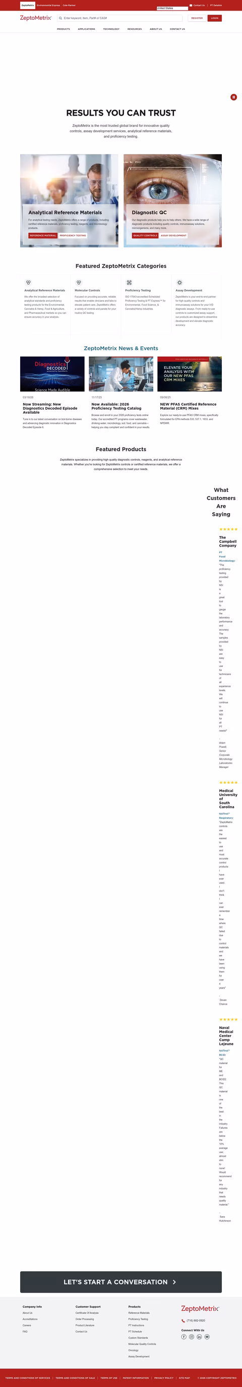 Zeptometrix Homepage 1440px