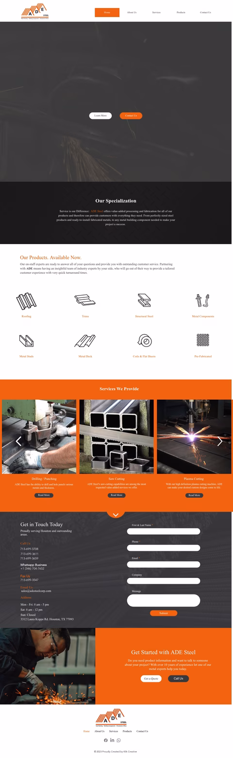 Ade-Steel Homepage 1440px