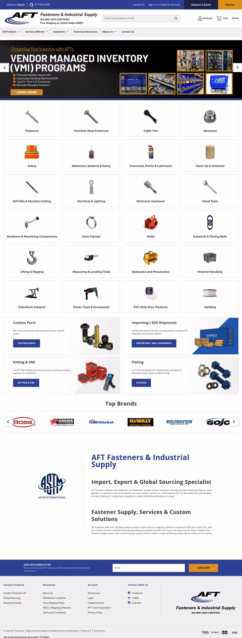 Aft-Fasteners-Industrial-Supply Homepage 1440px