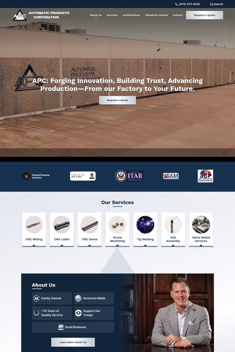 Automatic-Products-Corporation Homepage 1440px
