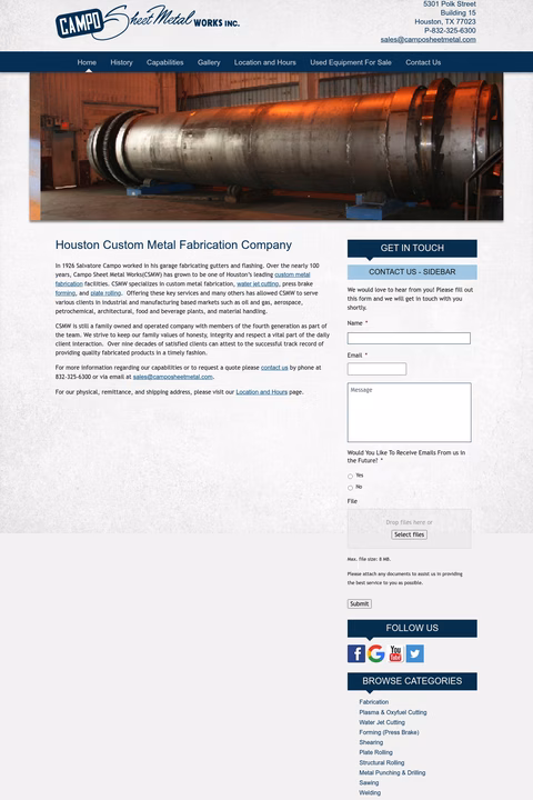 Campo-Sheet-Metal-Works Homepage 1440px