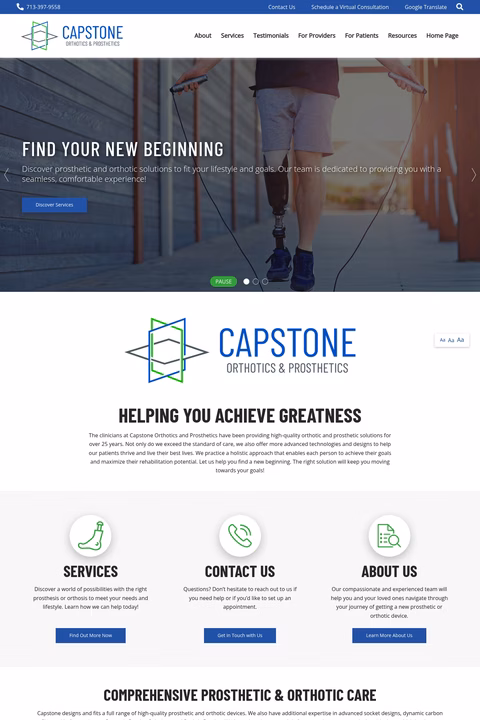 Capstone-Orthotics-Prosthetics Homepage 1440px