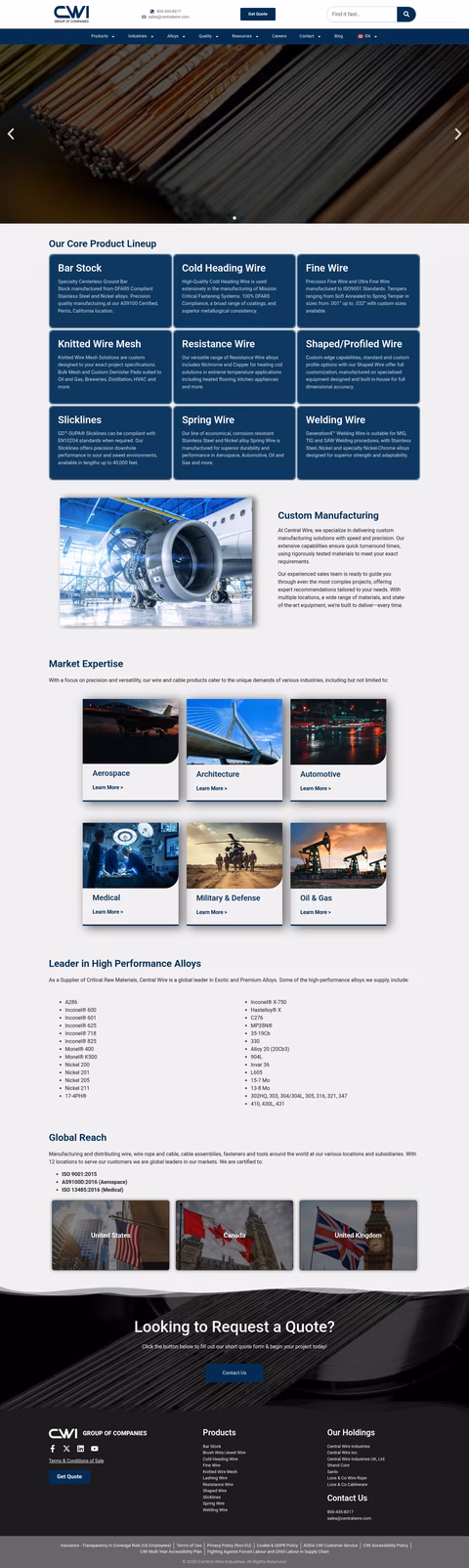 Central-Wire-Industries Homepage 1440px