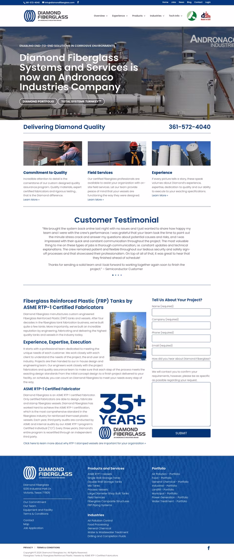 Diamond-Fiberglass Homepage 1440px