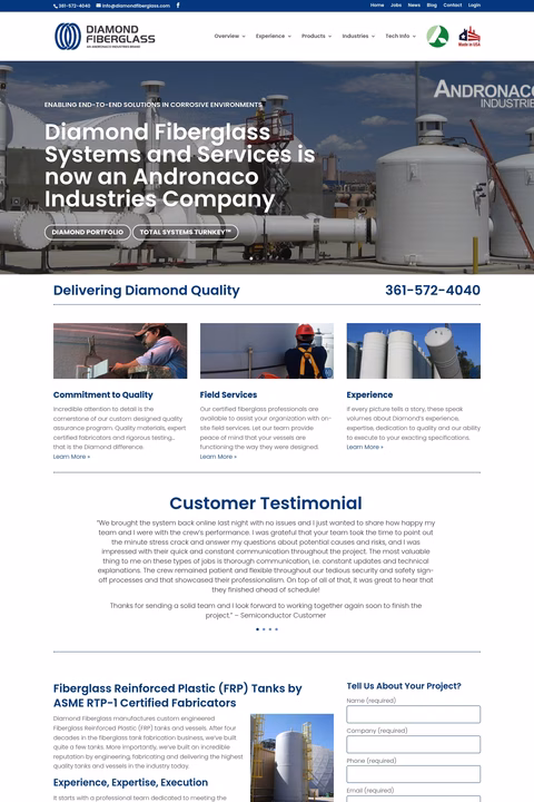 Diamond-Fiberglass Homepage 1440px