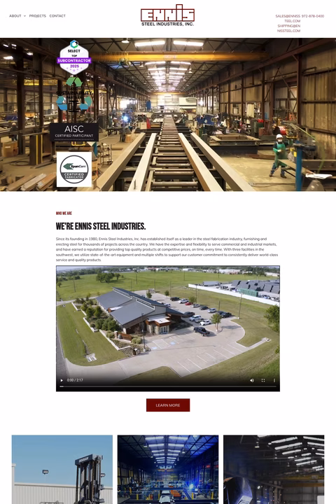 Ennis-Steel-Industries Homepage 1440px
