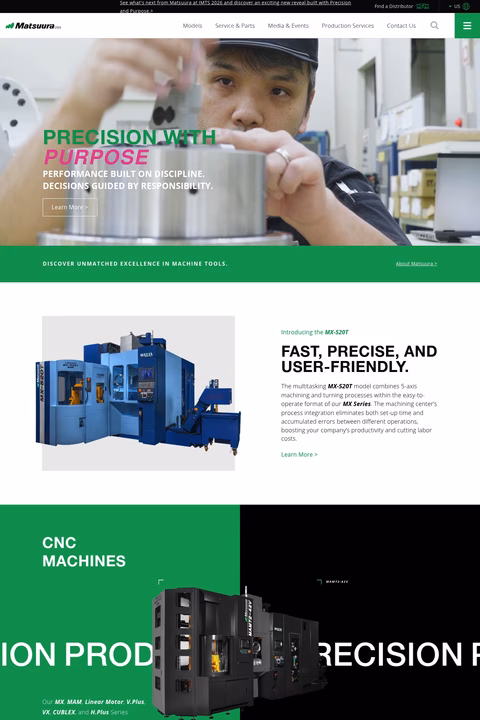 Matsuura-Machinery-Usa Homepage 1440px