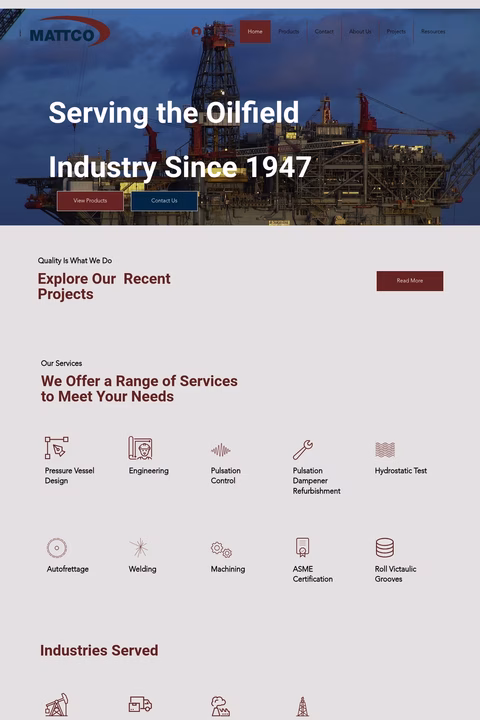 Mattco-Manufacturing Homepage 1440px